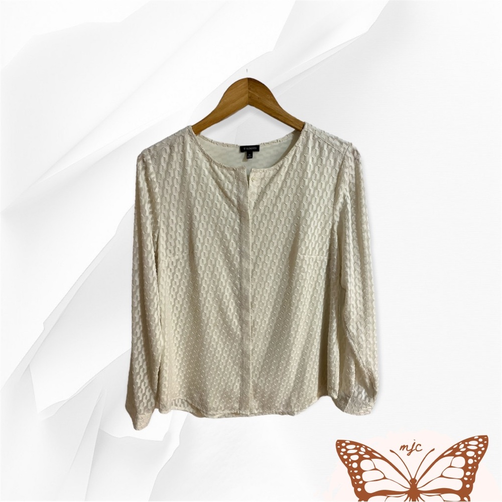 Talbots Cream Textured Button-Up Blouse Size 10 - image 1